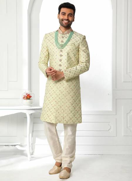 Pista Green Wedding Wear Art Silk Sherwani Collection 1761